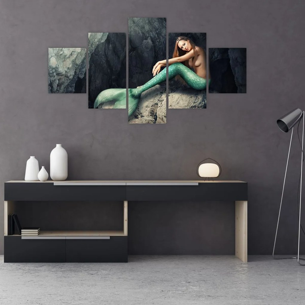 Obraz - Syrenka na skale (125x70 cm)