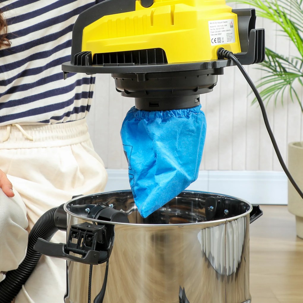 HOMCOM odkurzacz na mokro i sucho, na kółkach, potrójny system filtrów, 20 L zbiornik na kurz