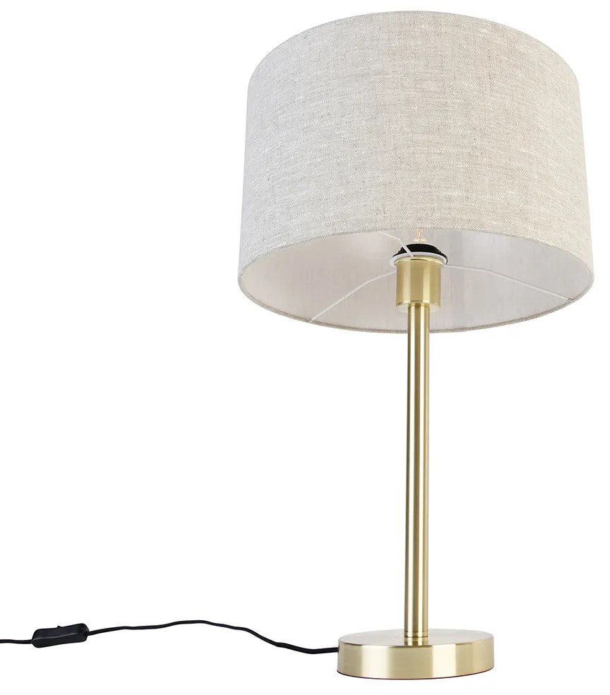 Klasyczna lampa stołowa mosiężna zkloszem w kolorze jasnoszarym 35 cm - SimploDesignerski Oswietlenie wewnetrzne