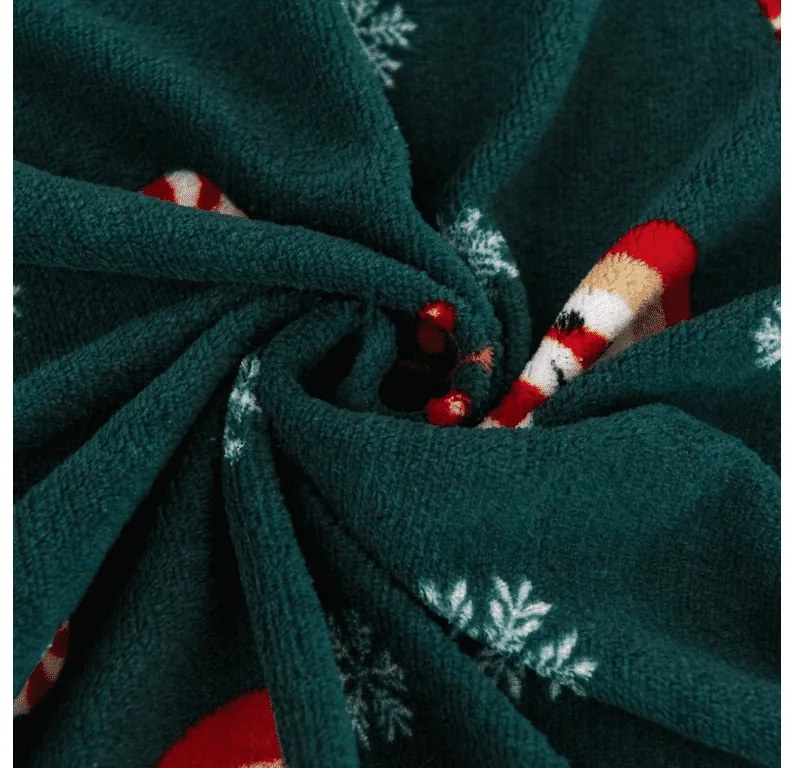 PrzytulneMieszkanie.pl Prześcieradło z mikropluszu SNOWMAN AND GINGERBREAD 160x200 cm zielone