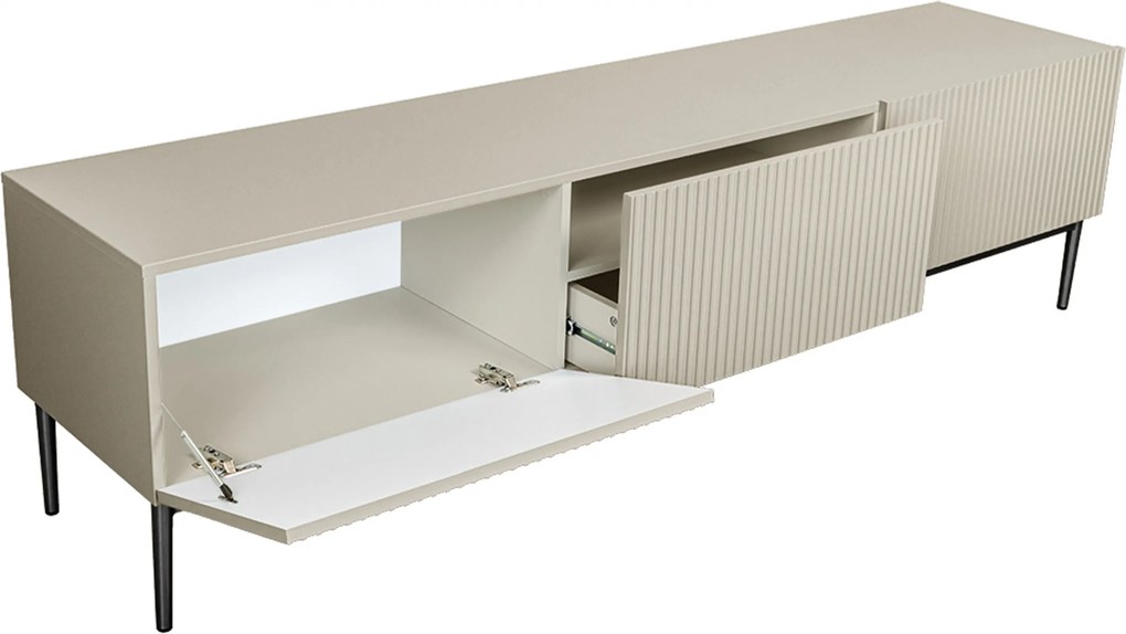 Szafka RTV Nicole 200 cm na metalowych nogach z szufladą - kaszmir / czarne nóżki