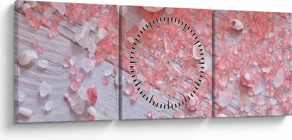 Obraz - Nadmorska atmosfera w różowych odcieniach (z zegarem) (90x30 cm)