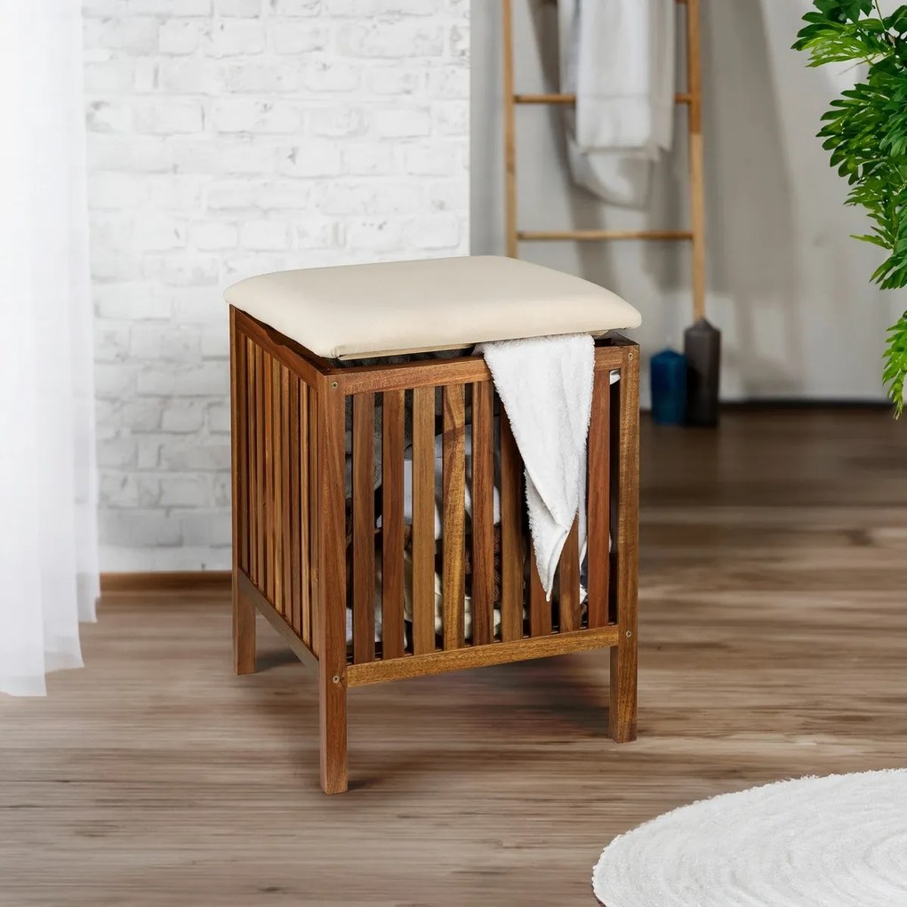 Wenko Stołek łazienkowy z akacji z siedziskiemFondi, 52 x 39 x 39 cm