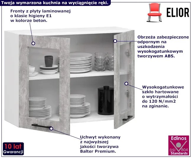 Szafka górna kuchenna z witryną beton  B7-B84