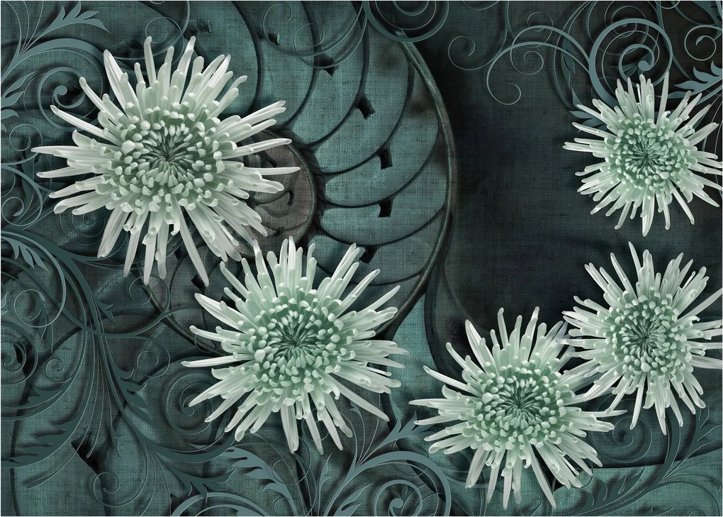 Obraz na szkle - Zielone kwiaty (70x50 cm)
