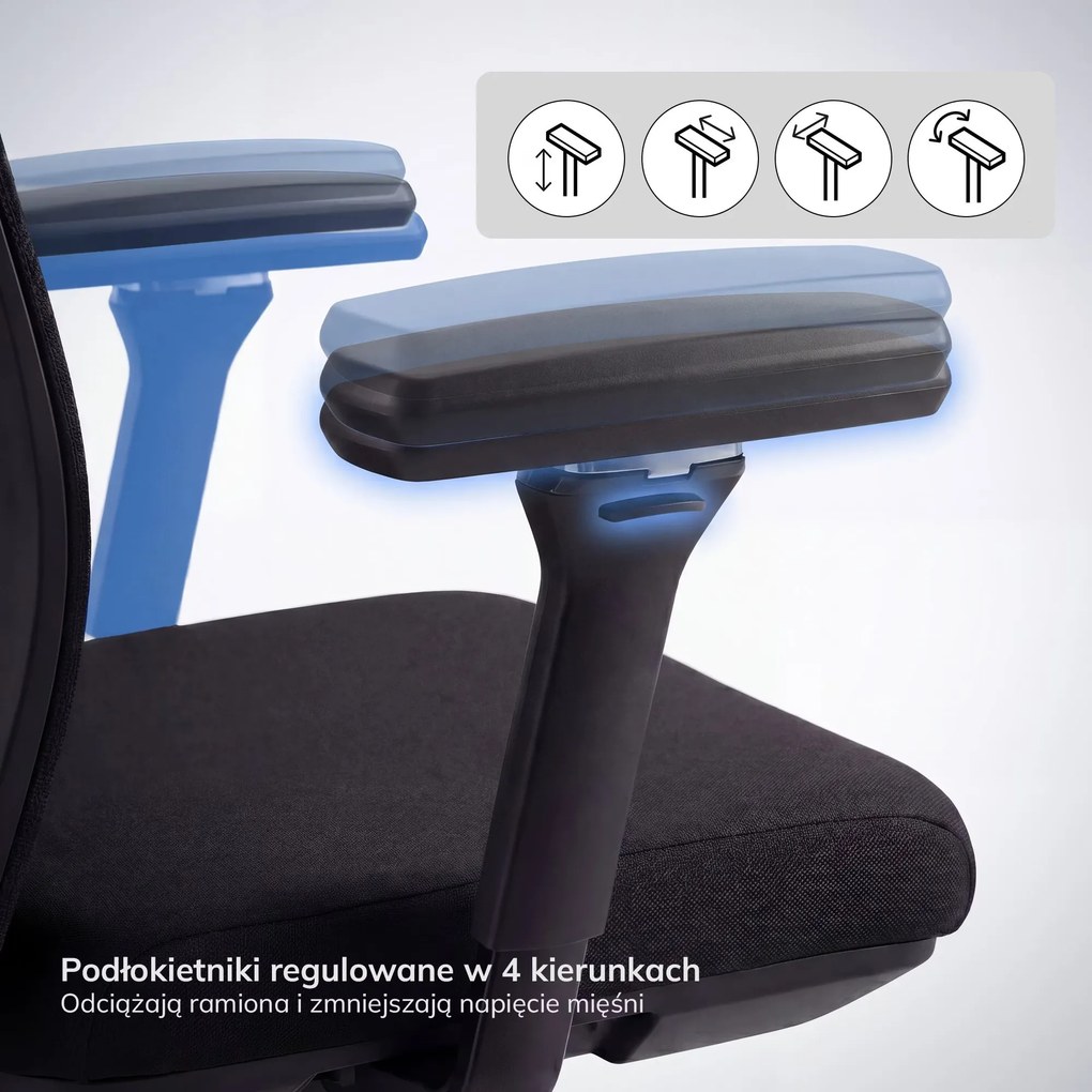 Fotel biurowy ergonomiczny obrotowy z siatkowym oparciem czarny: VECTOR