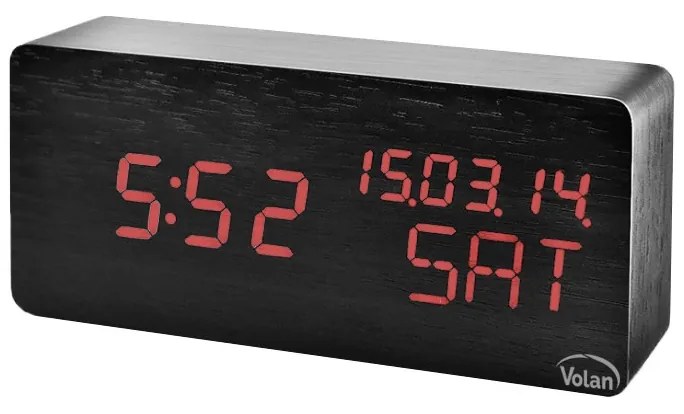 Zegar budzik drewniany led elektroniczny cyfrowy stojący - termometr + data