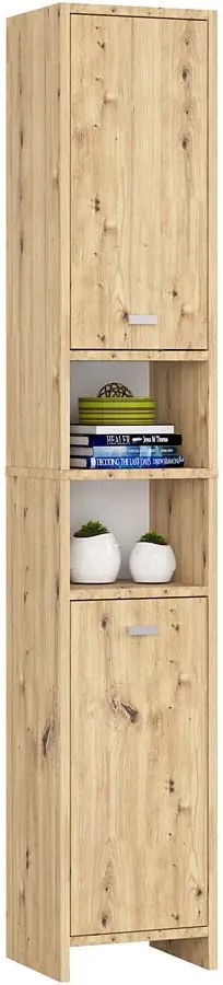 Regał łazienkowy wysoki z drzwiczkami dąb artisan - Zimos