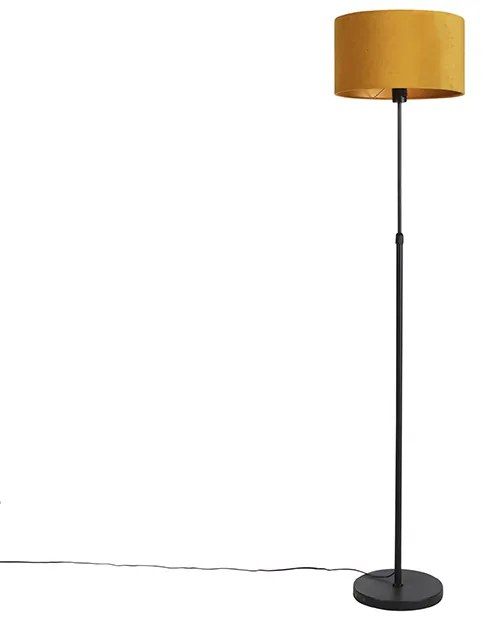 Lampa stojąca czarna z abażurem z weluru w kolorze ochry z wnętrzem w kolorze złotym 35 cm - ParteWiejski/ Rustykalny / Vintage Oswietlenie wewnetrzne
