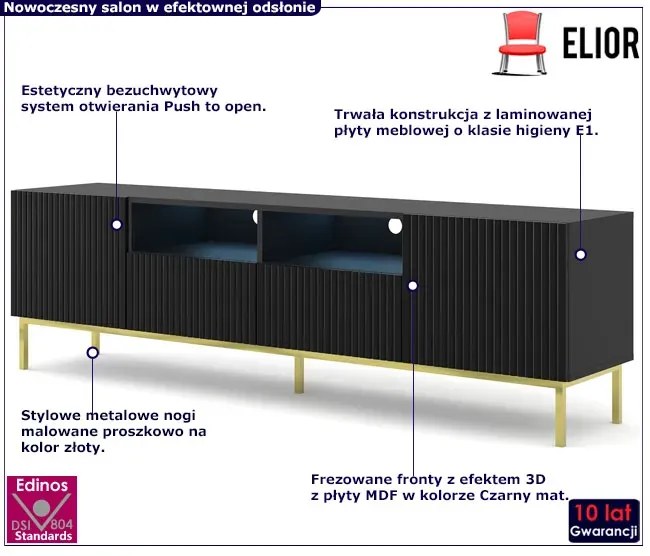 Czarna szafka pod telewizor z lamelami - Melis 11X