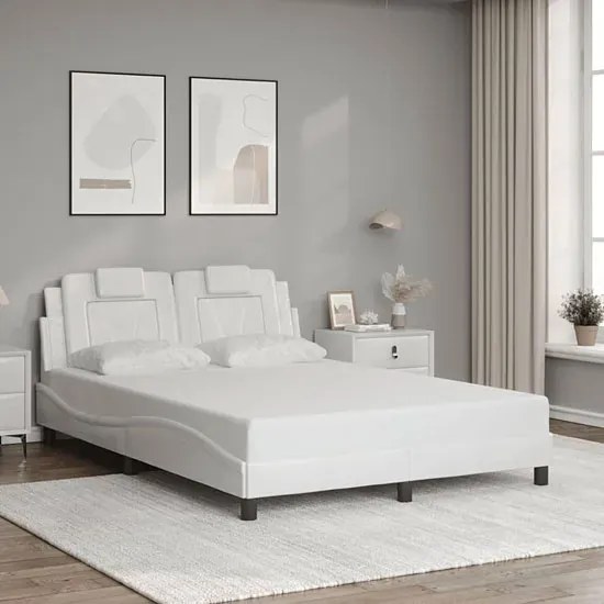 Białe łóżko z ekoskóry z kolorowym oświetleniem LED 140x200 - Izmo 5X