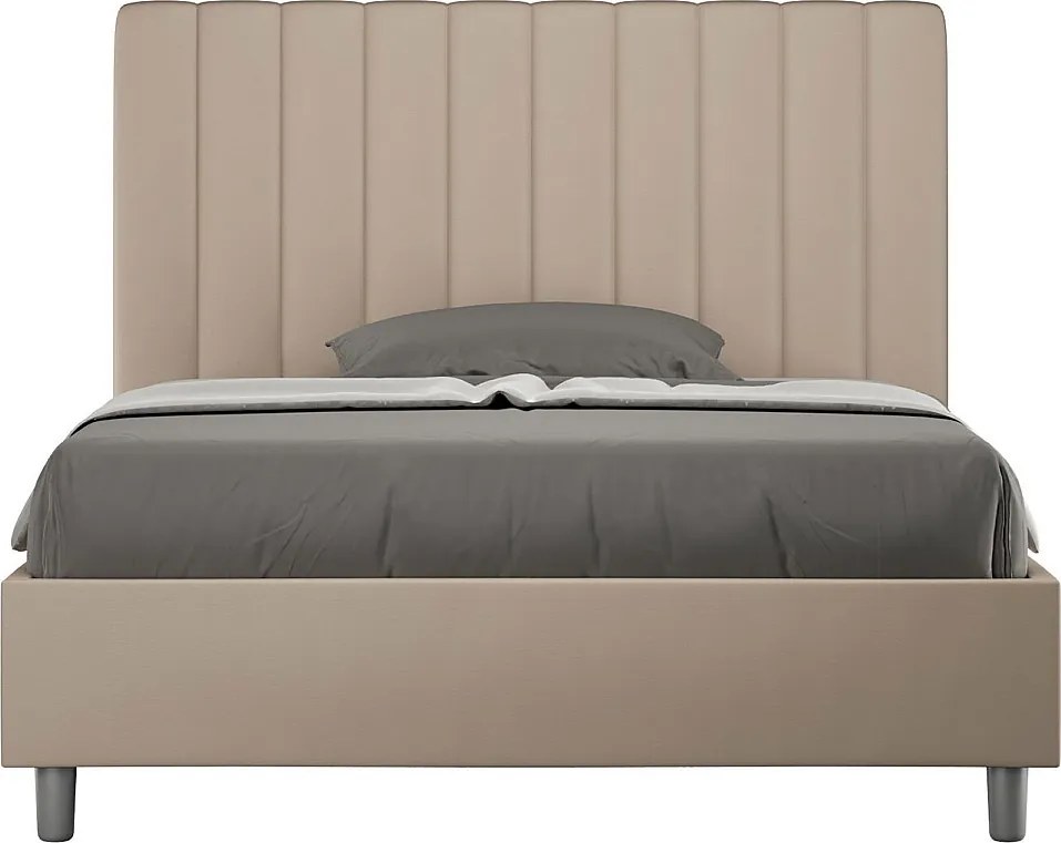 Łóżko wyposażone w stelaż z listwami tapicerowane 120x190 sztucznej skóry szaro-beżowy Agueda