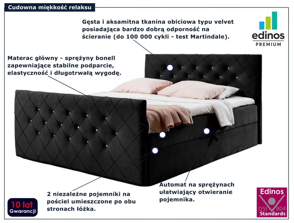 Czarne pikowane łóżko kontynentalne 5 rozmiarów A9-G00