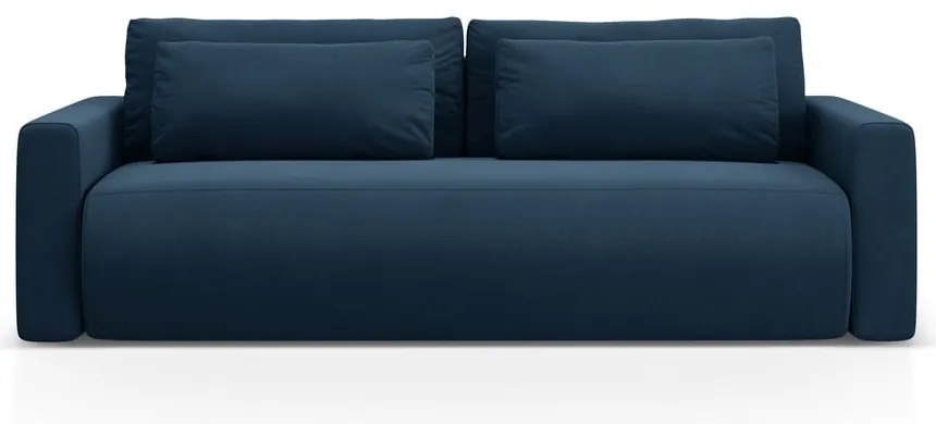 Ciemnoniebieska aksamitna rozkładana sofa ze schowkiem 238 cm Belfast – Cosmopolitan Design
