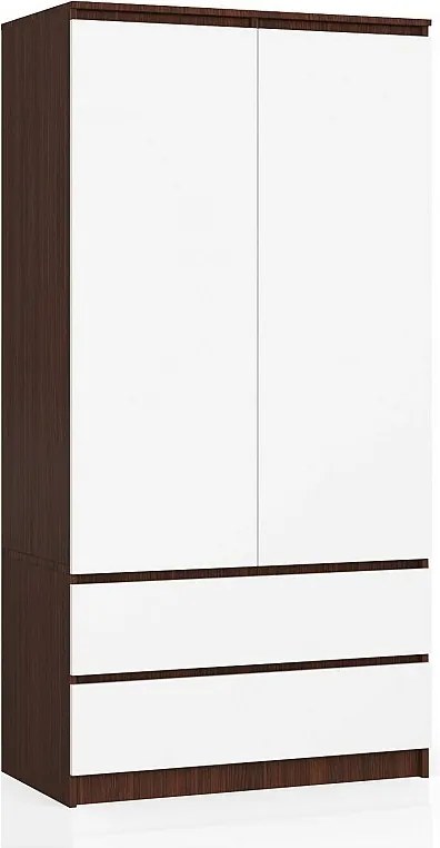 Szafa AKORD S90 Wenge 90 cm 2 drzwi 2 szuflady kolor Biały mat 4 półki 90x51x180 cm