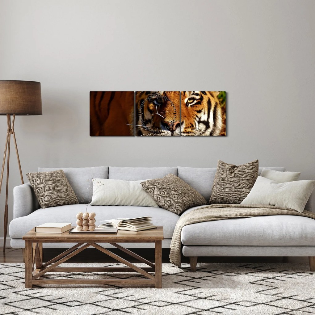 Obraz tygrysa (z zegarem) (90x30 cm)