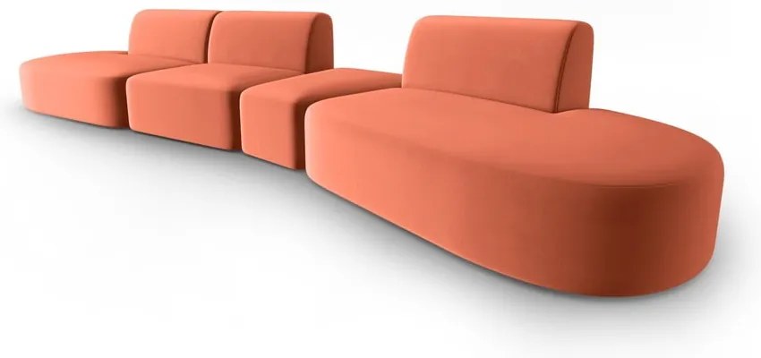 Różowa aksamitna sofa prawostronna 428 cm Paolo – Milo Casa