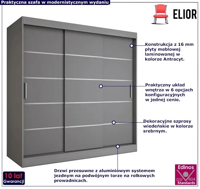 Szafa przesuwna antracyt 200 cm P1-H66