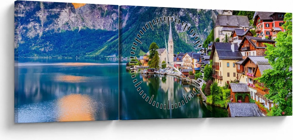 Obraz - Wieś alpejska (z zegarem) (90x30 cm)
