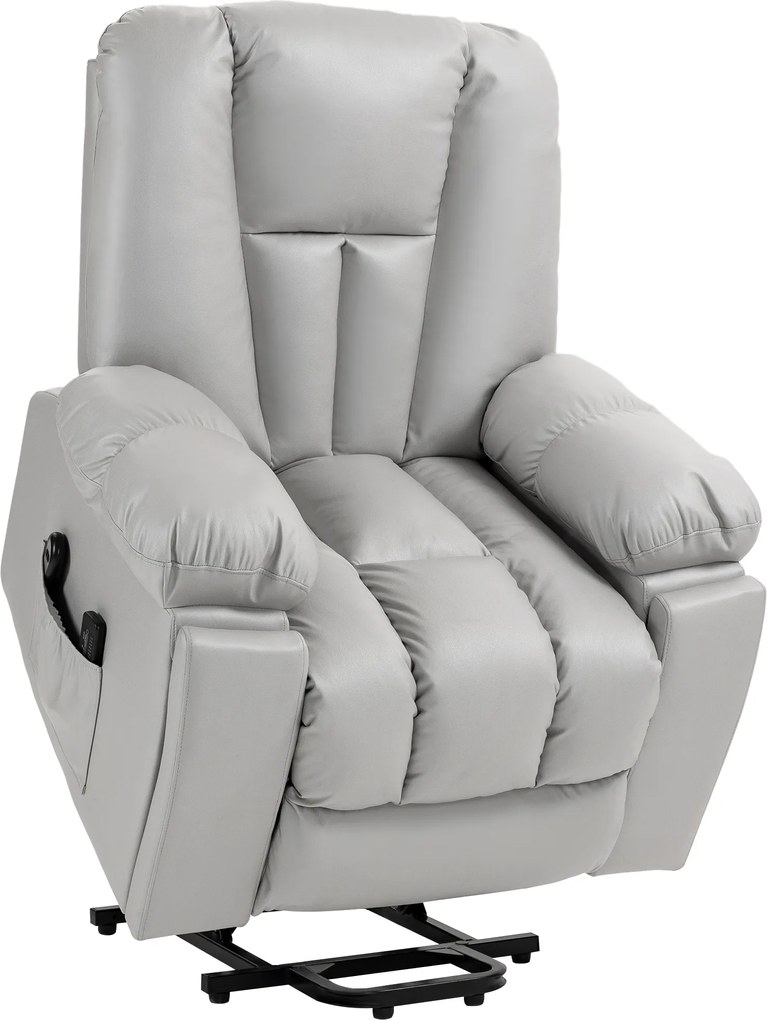 HOMCOM Fotel masujący Relaxsessel dla Seniorów, Pilot, Boczne kieszenie, 94 cm x 96 cm x 106 cm, Szary | Aosom PL