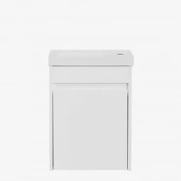 Zestaw Wiszących Mebli Łazienkowych Zintegrowany Z Umywalką Narek Biała & Bezlusterkowiec & Bez Kranu & ↔︎ 40 Cm - Sklum