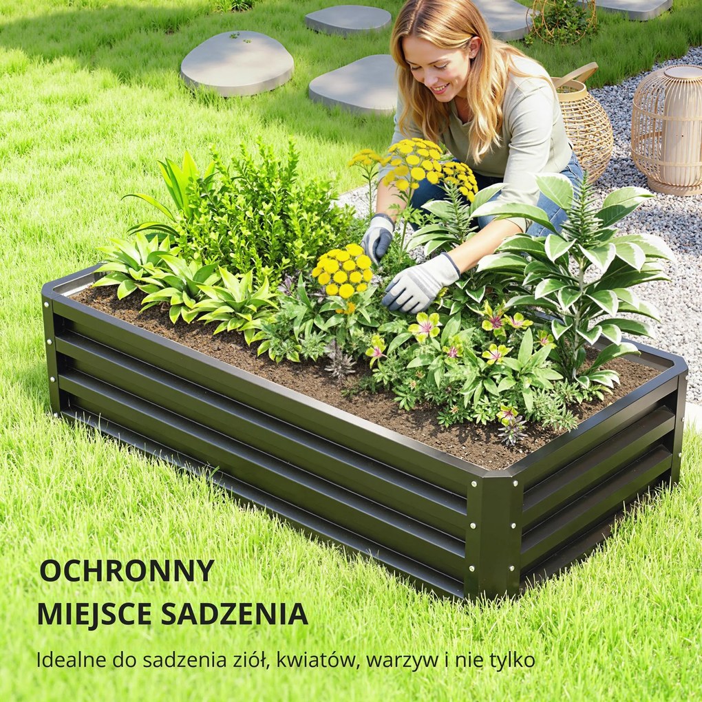 Outsunny Podwyższona Grządka Odporna na Warunki Atmosferyczne z Ocynkowanej Stali z Otwartą Podłogą 120x60x30.5cm Szara | Aosom PL
