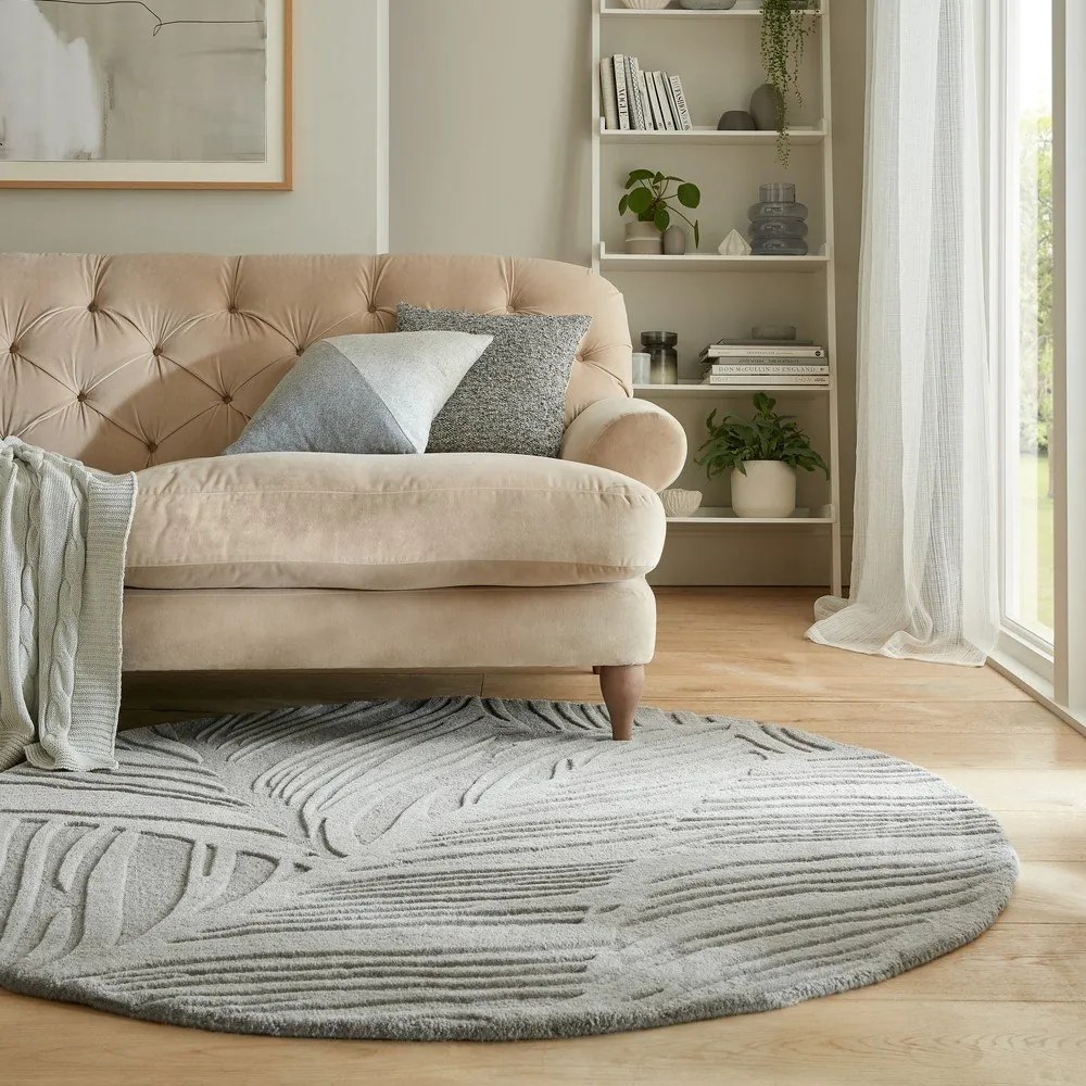 Szary okrągły dywan wełniany ø 160 cm Leaf – Flair Rugs