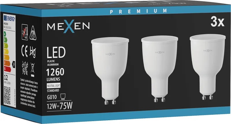 Mexen Nova 3x żarówka LED GU10, 12W, Neutralna - 4000K, 1260 lm - L108-GU10-1240-01x03