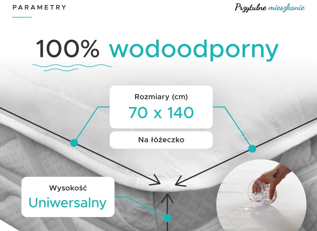 Nieprzemakalny ochraniacz na materac PIKOWANY do łóżeczka 70 x 140 cm