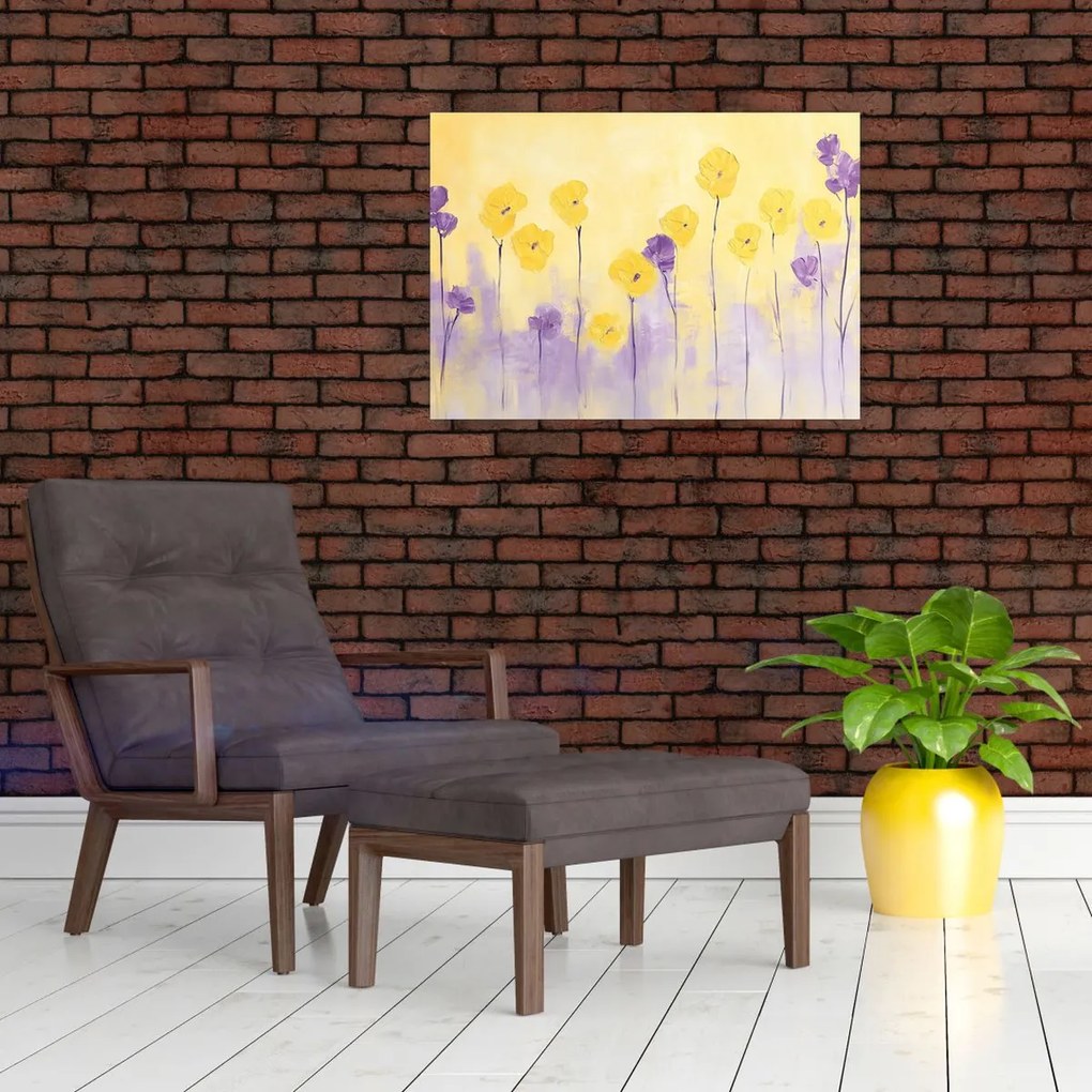 Obraz - Fioletowe i żółte kwiatuszki (70x50 cm)