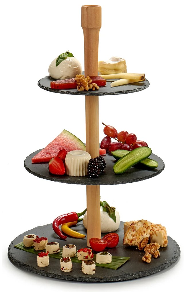 Patera 3-poziomowa z łupku kamiennego MONOLIT, 40 cm