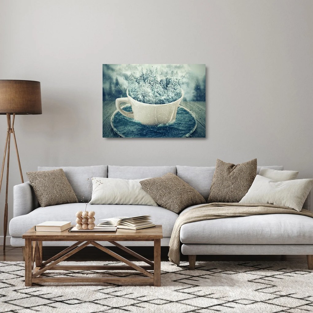 Obraz na szkle - Zimowy świat w kubeczku (70x50 cm)