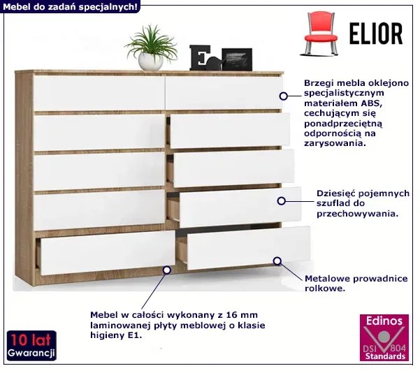 Komoda z szufladami do pokoju dziecięcego dąb sonoma + biały - Entira 3X