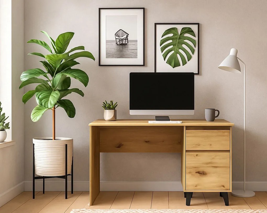 Skandynawskie biurko z szafką dąb artisan A7-P93