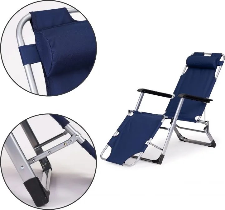 Składany leżak ogrodowy z regulacją Santora 010, niebieski
