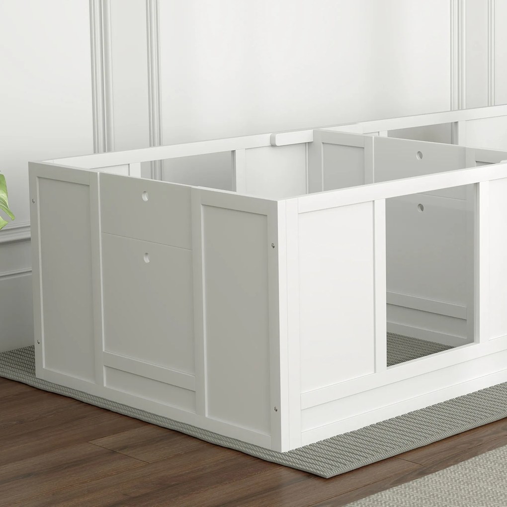 PawHut Skrzynia dla Szczeniąt, z Wodoodpornym i Możliwym do Prania Legowiskiem, Przezroczystymi Panelami, Projektem Dwuizbowym, dla Małych Psów