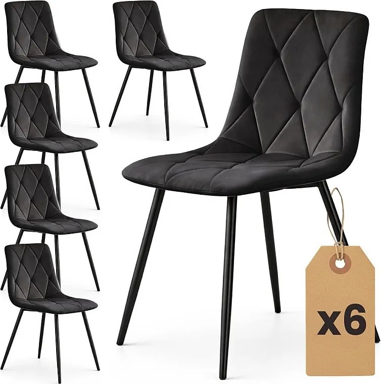 6x Welurowe krzesło tapicerowane pikowane Czarne MILO Czarne nogi