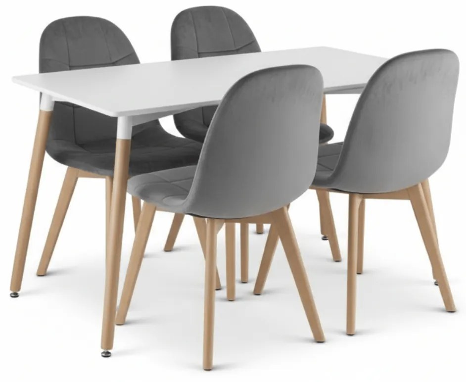 Zestaw jadalniany 1 + 4, biały stół ADRIA 120x80 cm + ciemnoszare aksamitne krzesło BORA