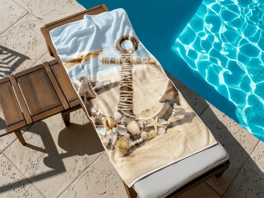 Szybkoschnący ręcznik plażowy ANTIC ANCHOR kolorowy 70 x 140 cm, 100% mikrofibra