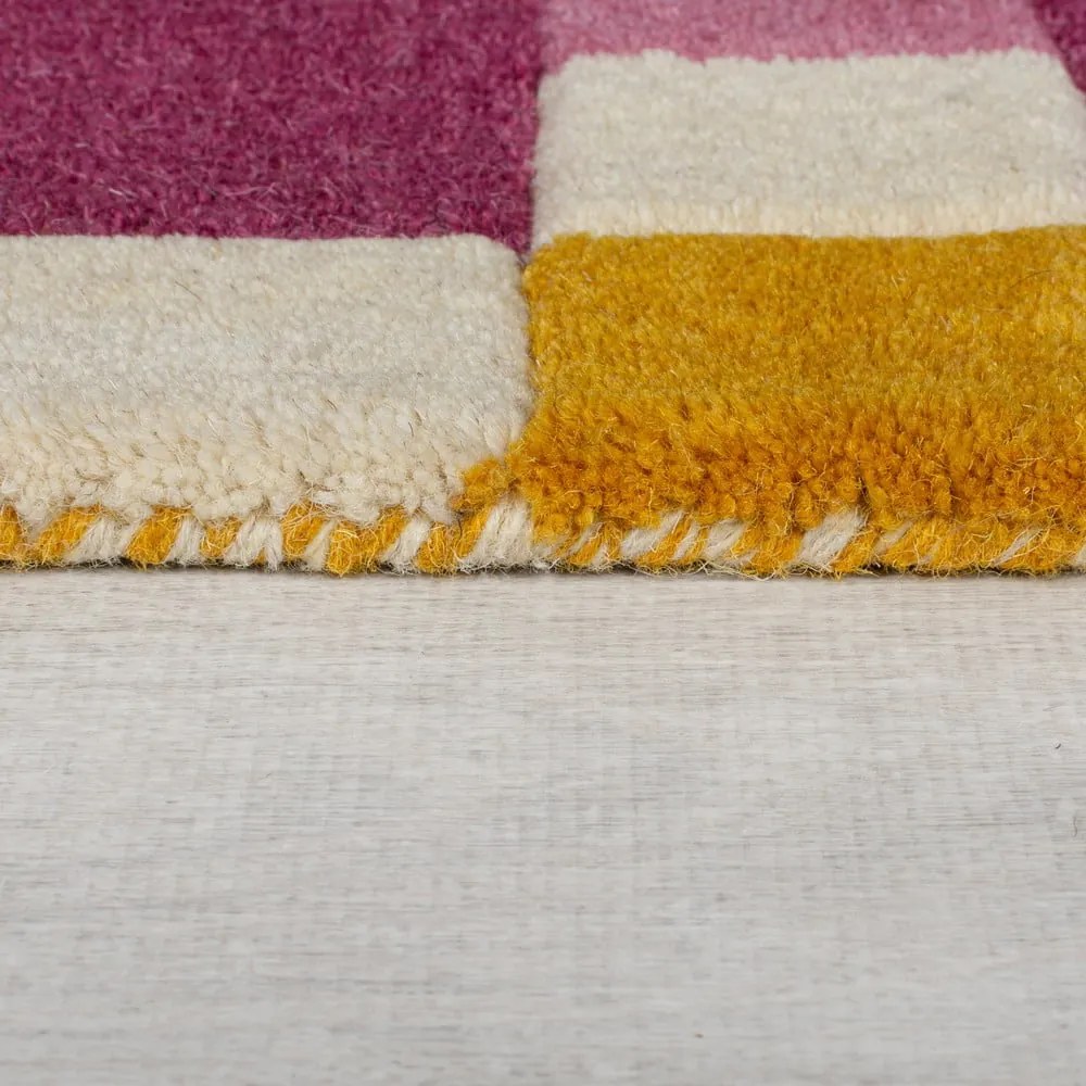 Żółto-różowy wełniany dywan tkany ręcznie 120x170 cm Kai Wool Border – Flair Rugs