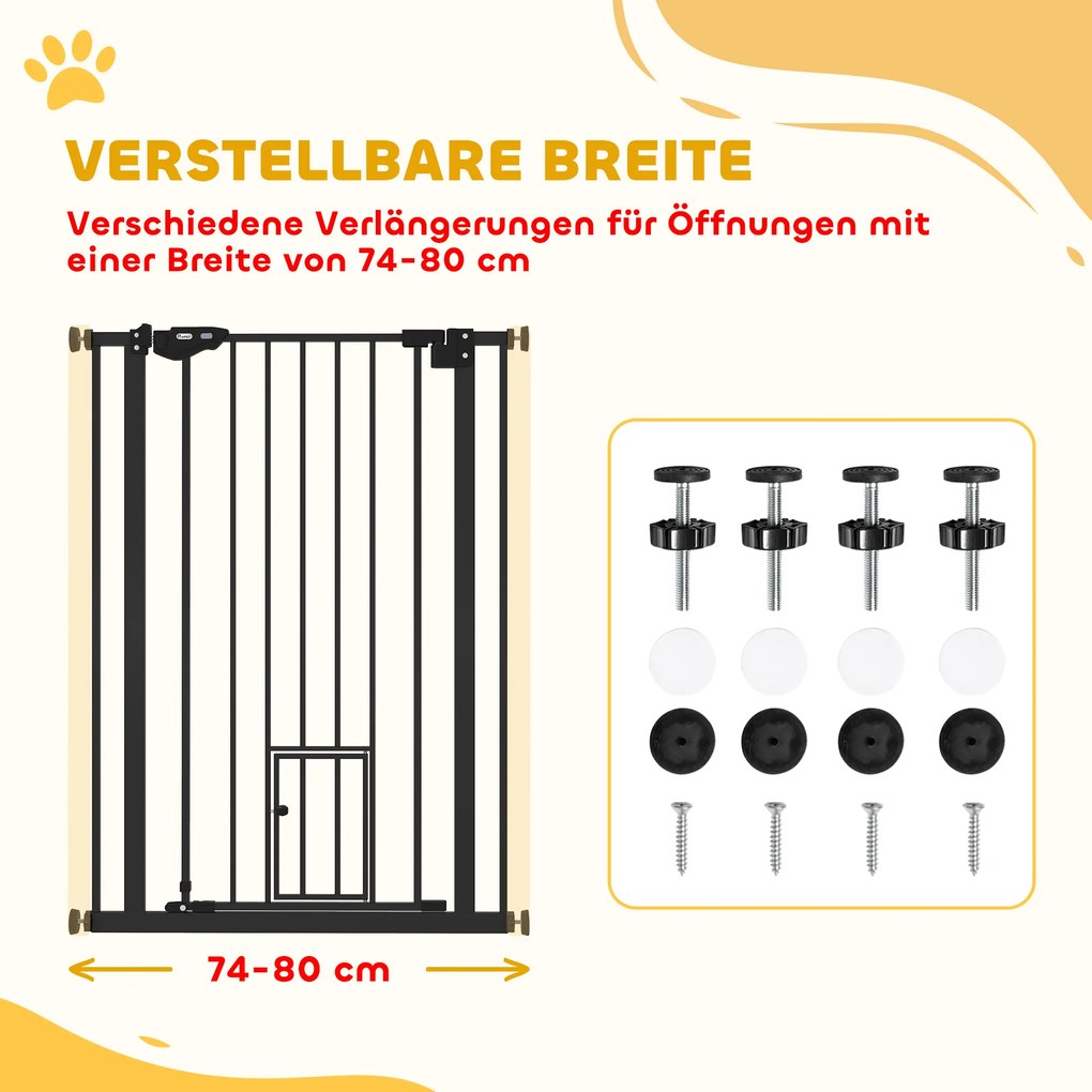 PawHut Zapora dla psów, podwójne zabezpieczenie, samozamykające się drzwi, 104 cm wysokości, stal, czarna