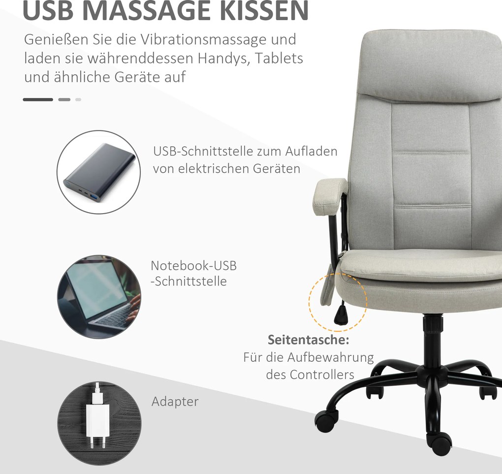 Vinsetto Fotel biurowy z masażerem obrotowy z regulacją wysokości w kolorze beżowym | Aosom PL