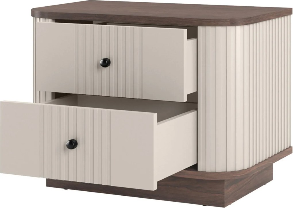 Zestaw szafek nocnych Vesper 56 cm na cokole - kaszmir / orzech / czarne uchwyty