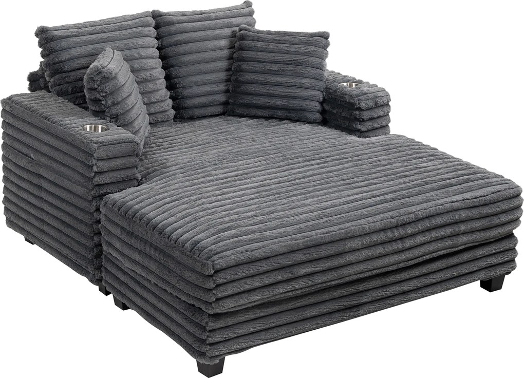 HOMCOM Szezlong 2-osobowy, sofa z funkcją spania 134 x 151 cm z uchwytami na napoje, do salonu, szara | Aosom PL