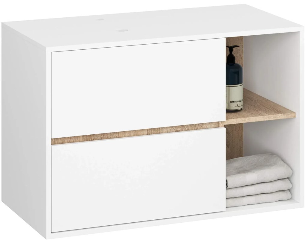 Nowoczesny zestaw mebli łazienkowych biały + dąb sonoma R1-T87