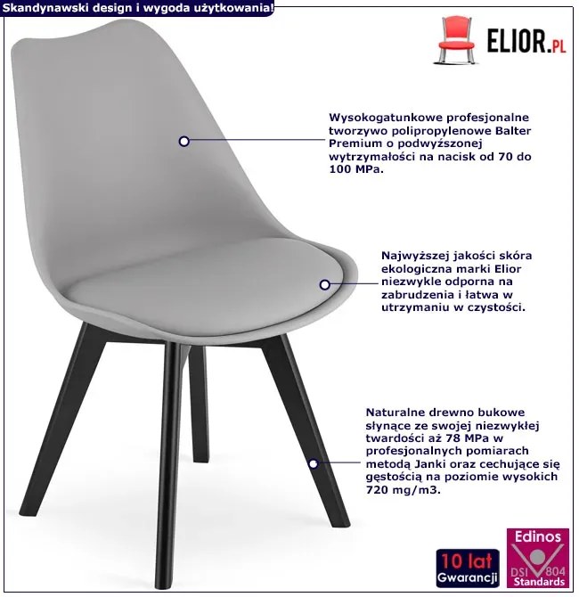 Komplet szarych ergonomicznych krzeseł z czarnymi nogami 4 szt. - Ares 4S