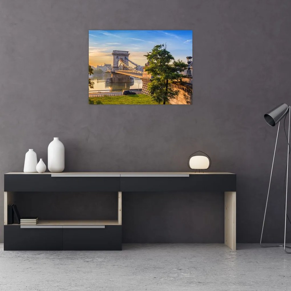 Obraz na szkle - Most nad rzeką, Budapeszt, Węgry (70x50 cm)