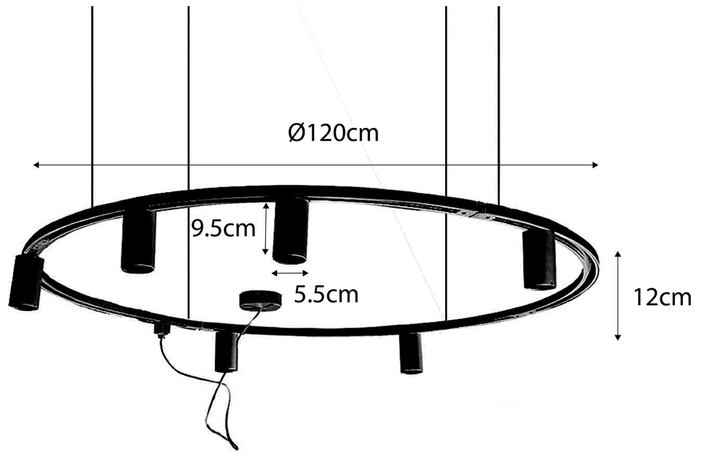 Nowoczesny wiszący system oświetlenia szynowego z 6 czarnymi reflektorami jednofazowymi GU10 50 mm - Iconic Ruby Honey Nowoczesny Oswietlenie wewnetrzne