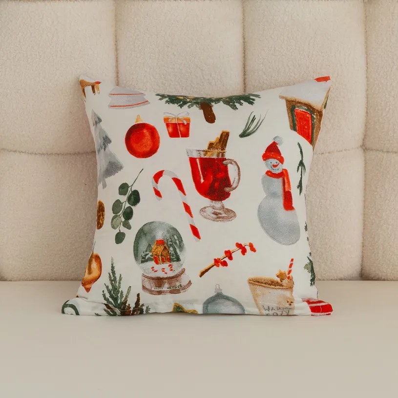 Poszewka na poduszkę z mikrofibry FESTIVE MAGIC 45x45 cm, biały