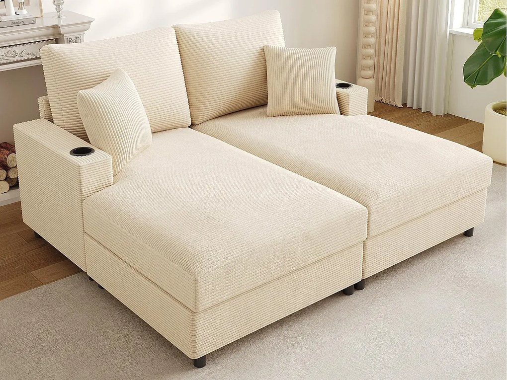 Ładna kanapa - Pikowana kanapa - z uchwytem na telefon + portem USB - z uchwytem na napoje - Sztruks welurowy - Beżowy